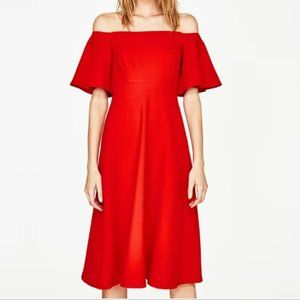 Red Zara Off the Shoulder Dress